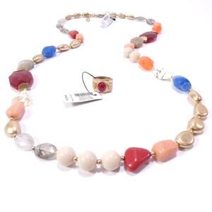 Chico's Women's Multi Color Gemstone Austyn Necklace Ring NWT 59 and 39